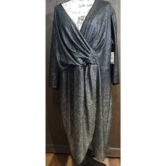 LANE BRYANT 3/4 Sleeve V-Neck Wrap Formal Dress Sz 24 Ombre Purple Gold Event - Picture 1 of 10